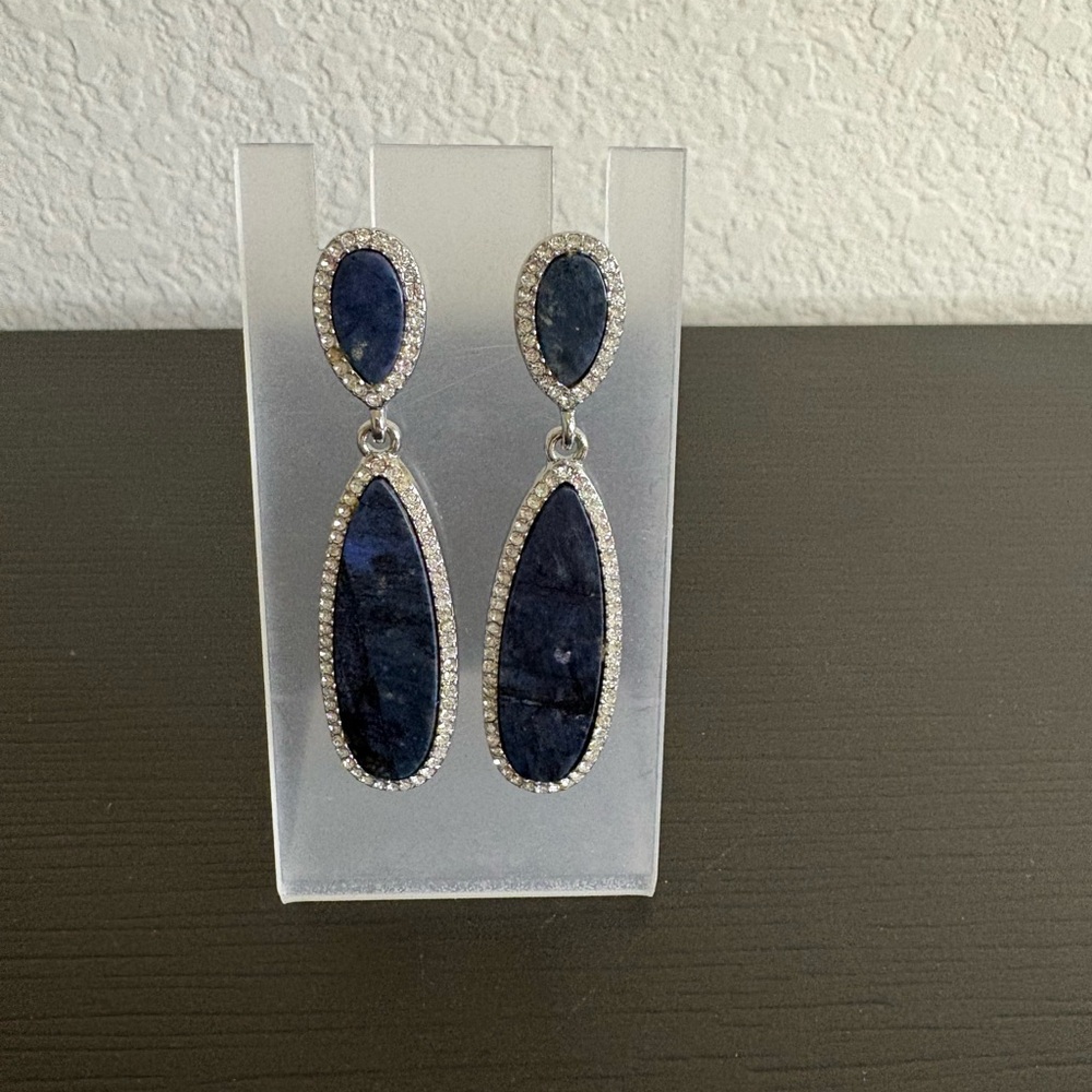 BCBGMAXAZRIA Silver-Tone Navy marble teardrop Stone Earrings. Preowned.